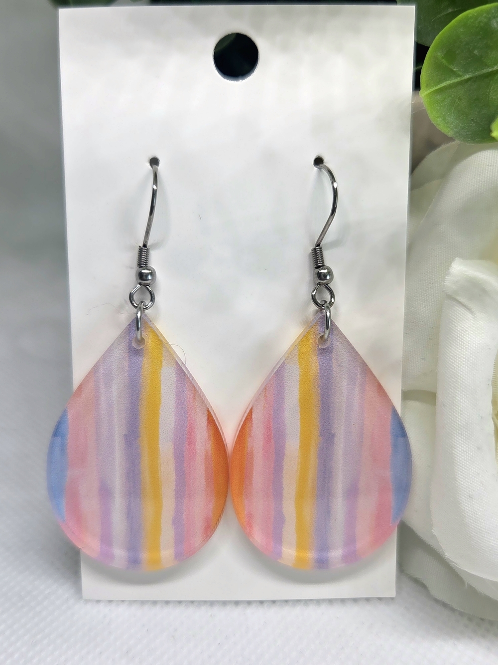 Watercolor Stripe Teardrop Earrings